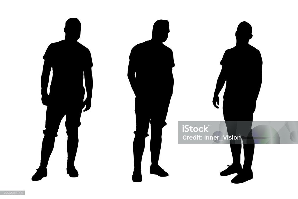Casual Young Male Model - Vector Three young male model shape vectors. Black on white background. In Silhouette stock vector