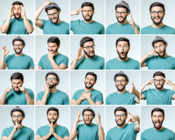 istock Set of handsome emotional man isolated over gray background 835367436