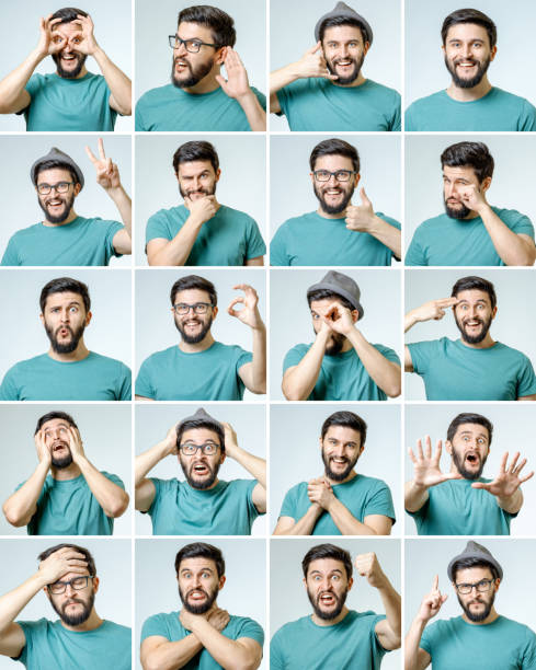 istock Set of handsome emotional man isolated over gray background 835367438