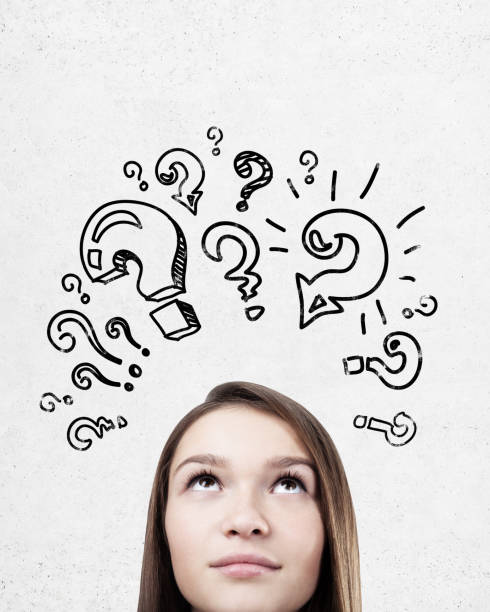 istock Teen girl s head, question marks, concrete 835377604