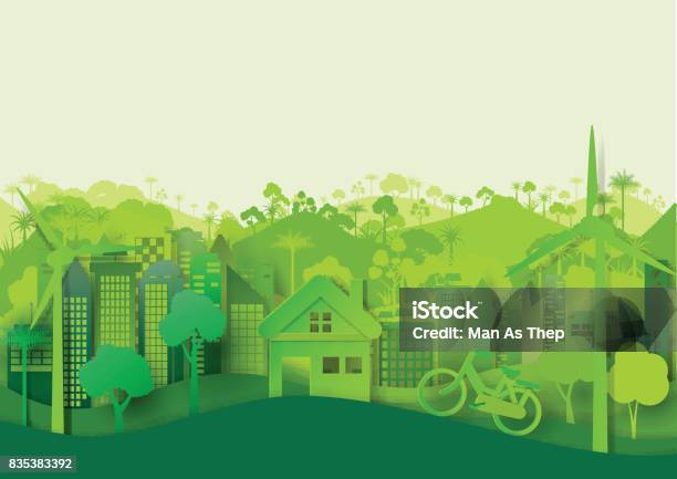 Arrièreplan De Paysage Urbain Vert Eco Vecteurs libres de droits et plus d'images vectorielles de Développement durable - Développement durable, Ville - Milieu urbain, Nature