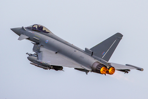 Raf Fairford: An Royal Air Force Eurofighter Typhoon performs a low approach at The Royal International Air Tattoo on 6th July 2016