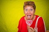 Color Surge for Stylish Seniors, funny woman with lolly