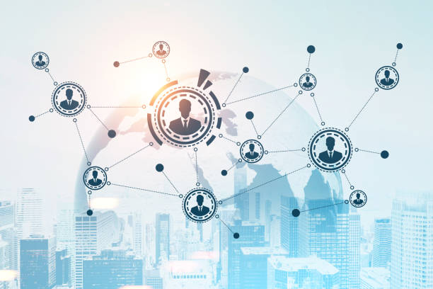istock Network hologram in the sky, cityscape 835394886
