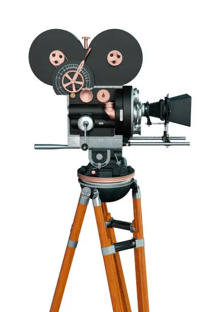 3D rendering of a filmmaker movie camera isolated on white background
