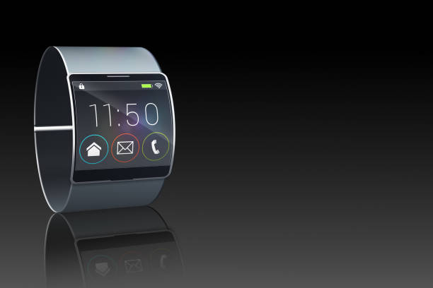 istock Futuristic black wristwatch with time and menu 835415910
