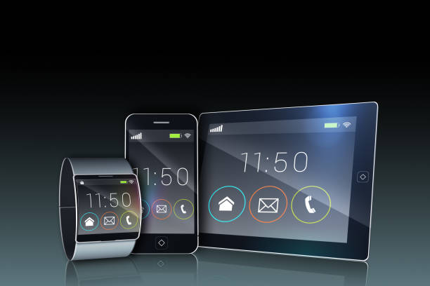 istock Smartphone tablet pc and futuristic wristwatch 835416166
