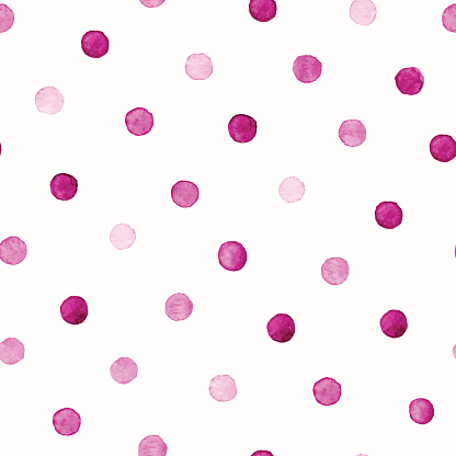 Colorful paint watercolor seamless pattern. Abstract vector seamless pattern. Watercolor pink polka dot. Bright splashes isolated on white background.