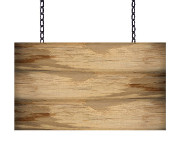 istock Wooden sign hanging on a chain isolated on white 835431322