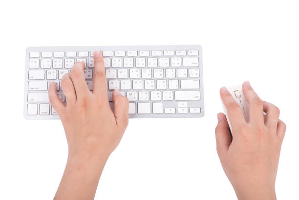 istock Woman working at home office hand on keyboard on white background 835452040