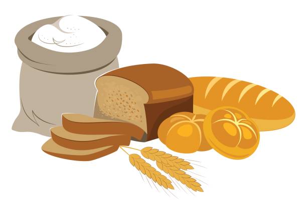 ilustrações, clipart, desenhos animados e ícones de produtos de padaria comida coleção. - bread white background isolated loaf of bread