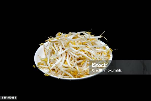 Mung Bean Sprout On Plate And Black Background Stock Photo - Download Image Now - Alfalfa, Appetizer, Bean