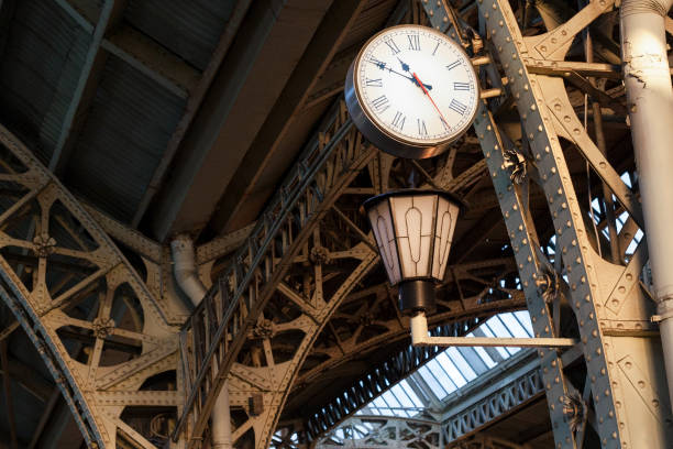 istock Urban clocks on trainstaion construction. 835460580