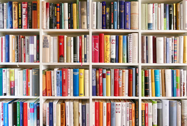 istock White library book shelves packed with colorful books 835463052
