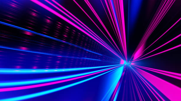 istock Speed motion on the neon glowing road at dark 835465134