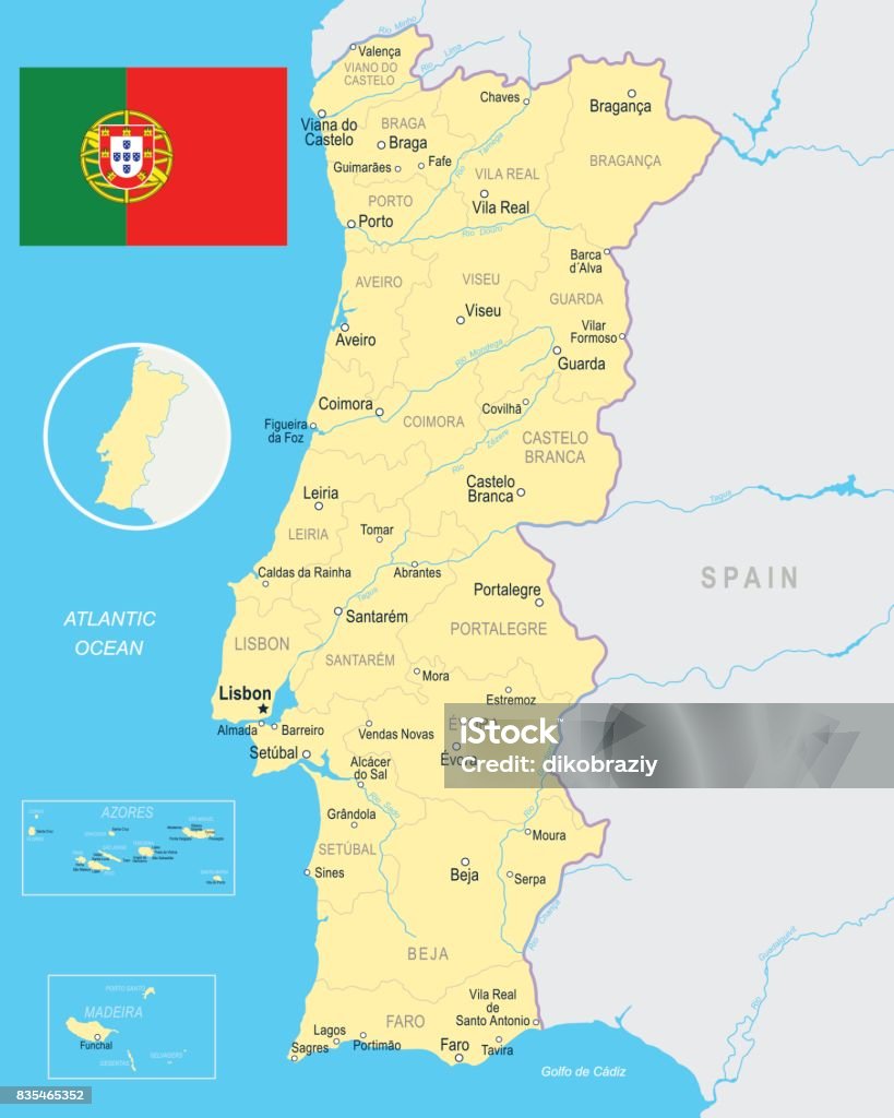Portugal - kaart en afbeelding markeren - Royalty-free Alburfeira vectorkunst