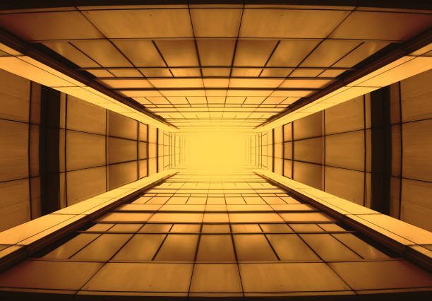 arquitectura del alto edificio de vista inferior con cielo azul y nubes en perspectiva. - u s bank tower fotografías e imágenes de stock