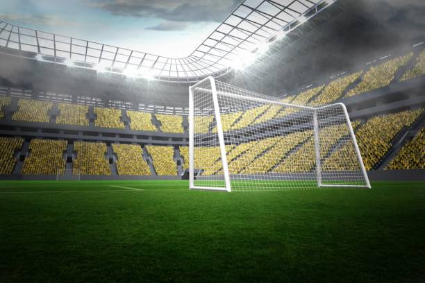 istock Large football stadium with lights 835492510