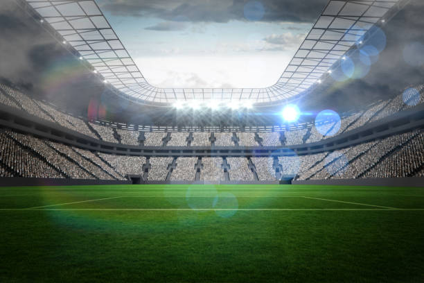 istock Large football stadium with lights 835492668