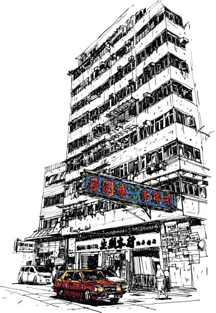 istock Sketchbook taxi and building at Hong Kong 835498090
