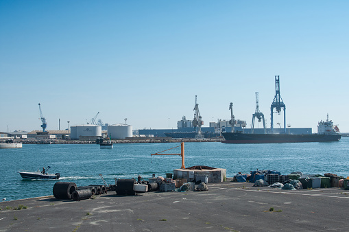 Sete - France - 18 August 2017 - panorama of industrial port of Sete