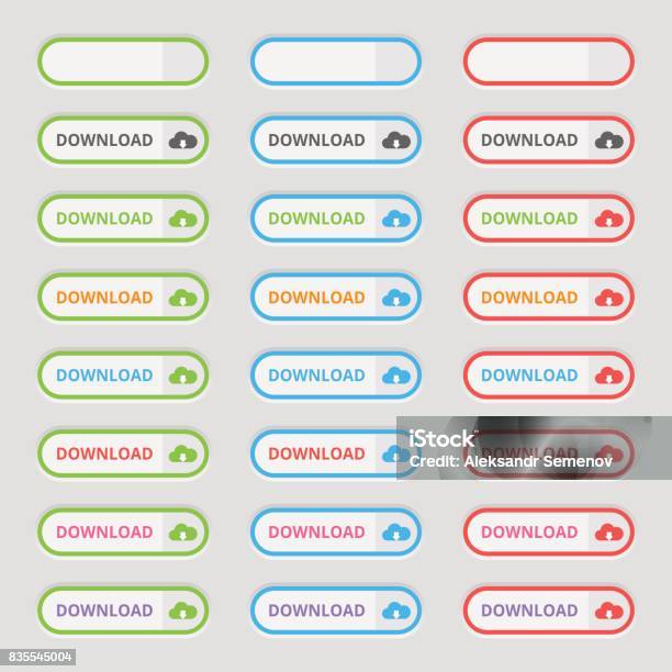 Digital Downloadable Button Set Of Colored Download Buttons Web Elements Vector Stock Illustration ...