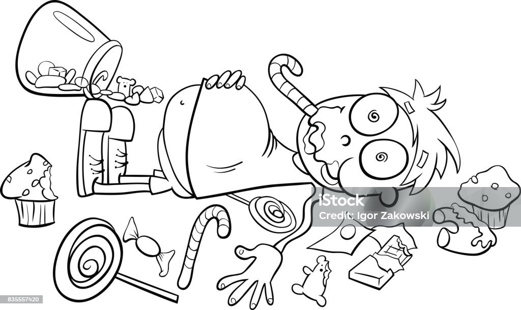 like a kid in a candy store cartoon Black and White Cartoon Humorous Concept Illustration of Like a Kid in a Candy Store Saying or Proverb Abdomen stock vector