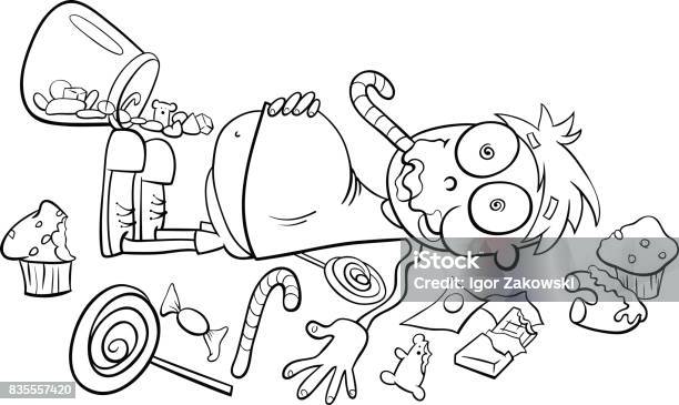 Like A Kid In A Candy Store Cartoon Stock Illustration - Download Image Now - Abdomen, Black And White, Book