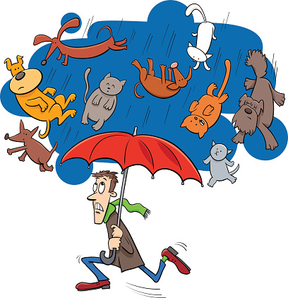 Saying Raining Cats And Dogs Cartoon Illustration Stock Illustration -  Download Image Now - Raining Cats and Dogs, Torrential Rain, Vector - iStock
