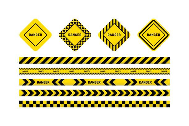 ilustrações, clipart, desenhos animados e ícones de fitas de perigo, sinal de perigo - confined space safety danger sign