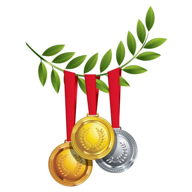 award medals hanging green laurel vector art illustration
