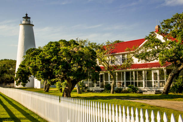 Ocracoke Island Lighthouse House & Lighthouse on public land ocracoke island stock pictures, royalty-free photos & images
