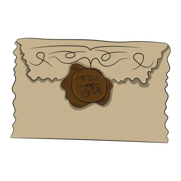 Vector illustration of Envelope with seal. Vector illustration. Drawing by hand.