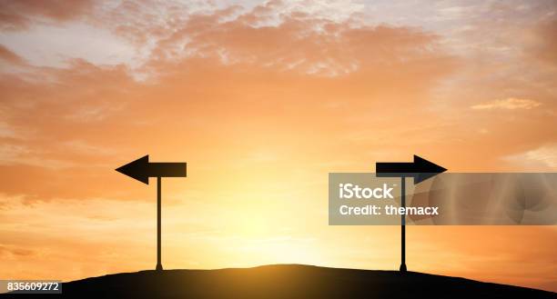 Direction Arrow Sign Stock Photo - Download Image Now - Two Objects, Direction, Choice