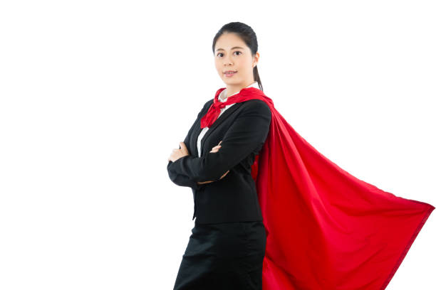 istock office female superhero standing on the white wall 835620026