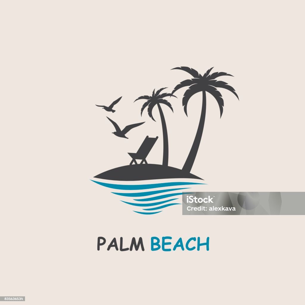 palm beach icon icon with palm trees silhouette on island Island stock vector