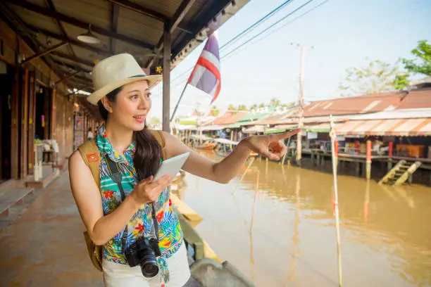 Photo of asian backpacker in the Damnoen Saduak