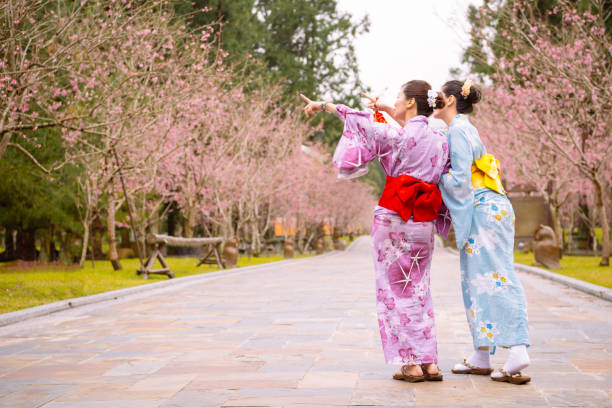 istock Happy friends pointing cherry-blossom 835647476