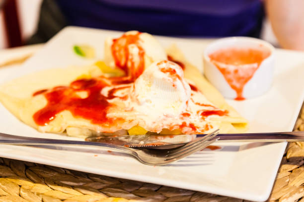 istock Pancake with ice cream and strawberry sauce 835672190