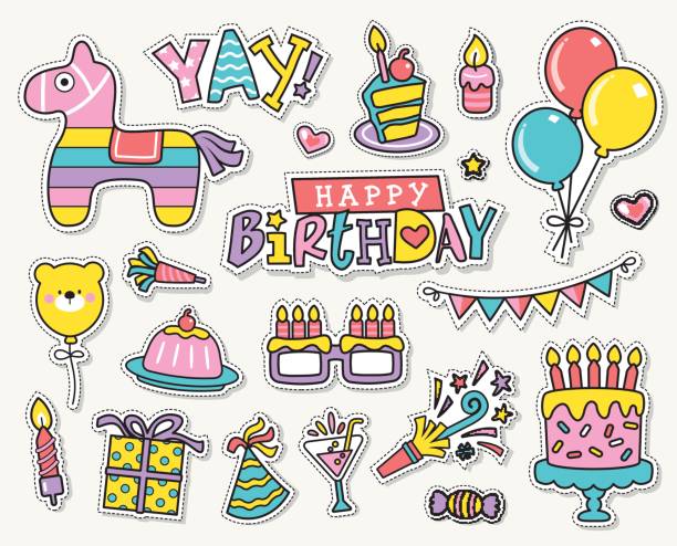 ilustrações de stock, clip art, desenhos animados e ícones de happy birthday - personal accessory balloon beauty birthday