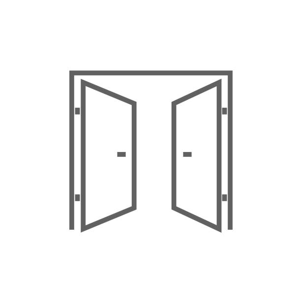 Open doors line icon Open doors thick line icon with pointed corners and edges for web, mobile and infographics. Vector isolated icon. gate stock illustrations
