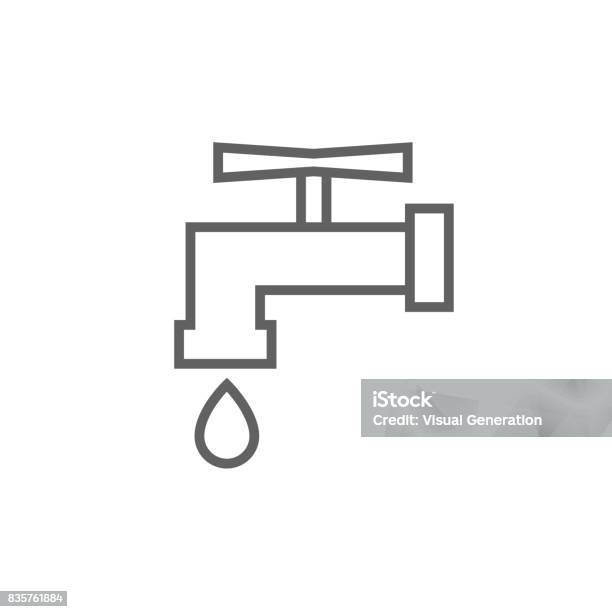 Faucet With Water Drop Line Icon Stock Illustration - Download Image Now - Bathroom, Built Structure, Business Finance and Industry