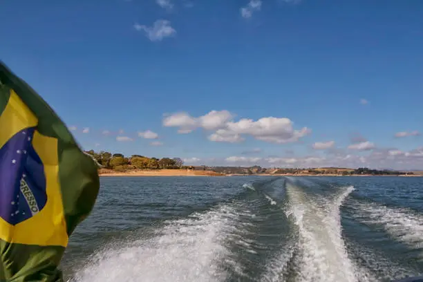 High speed in the motorboat"nThe Furnas Dam in the Minas Gerais state of Brazil.