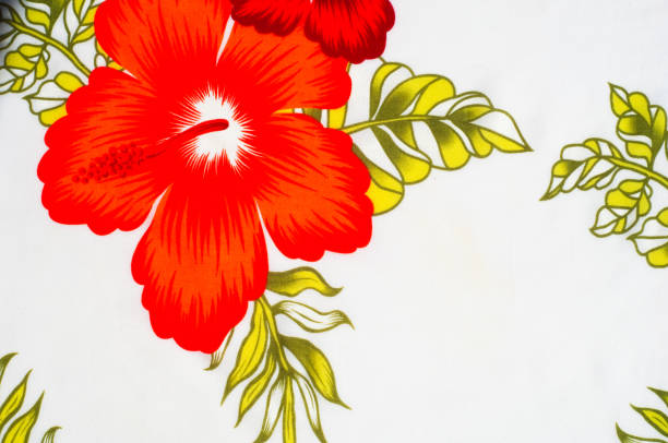 istock Cotton fabric texture, background, painted red flowers on a white background. 835768572