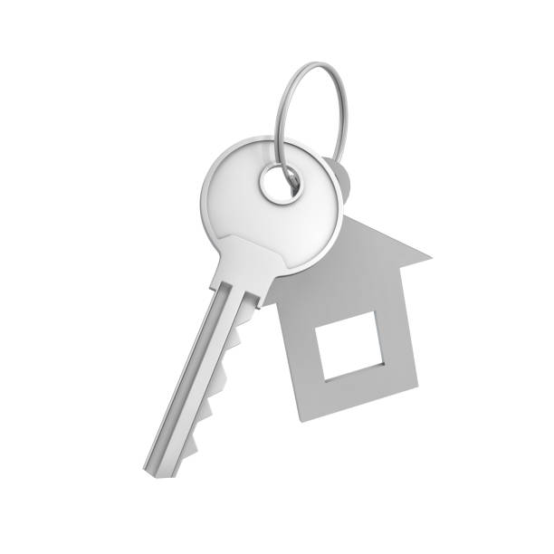 istock 3d rendering of a single silver key with label isolated on white background 835772622