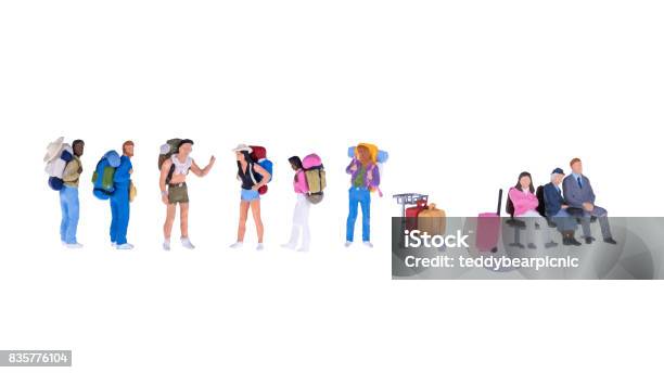 Close Up Of Miniature Backpacker And Tourist People Stock Photo - Download Image Now