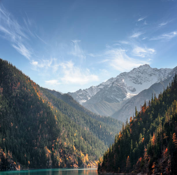 istock Snow-capped mountains on blue sky background. Amazing landscape 835776912