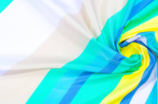 istock Fabric silk texture, striped pattern. yellow blue blue steel strips 835779256