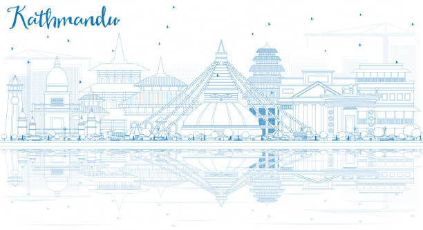 Outline Kathmandu Skyline with Blue Buildings and Reflections. Outline Kathmandu Skyline with Blue Buildings and Reflections. Vector Illustration. Business Travel and Tourism Concept with Historic Architecture. kathmandu people stock illustrations