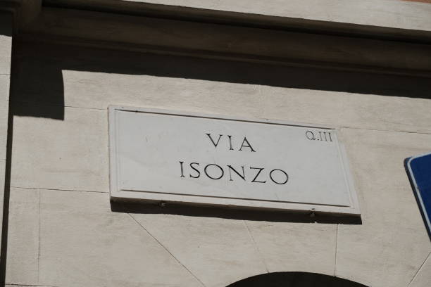 istock Via Isonzo street name sign, Rome, Italy 835780552